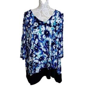 Grace Elements Multicolored Floral 3/4 Sleeve Tunic Top Women's 1X